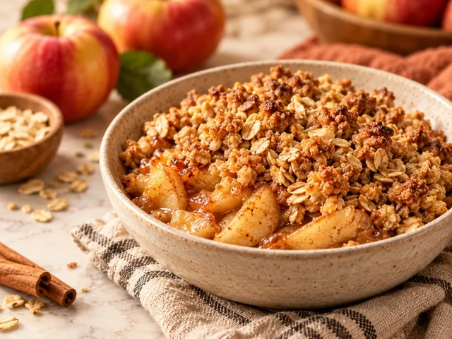 Apple crisp with golden oat crumble